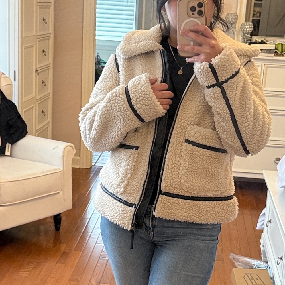 BearPaw Cream Teddy Jacket with Black Accents